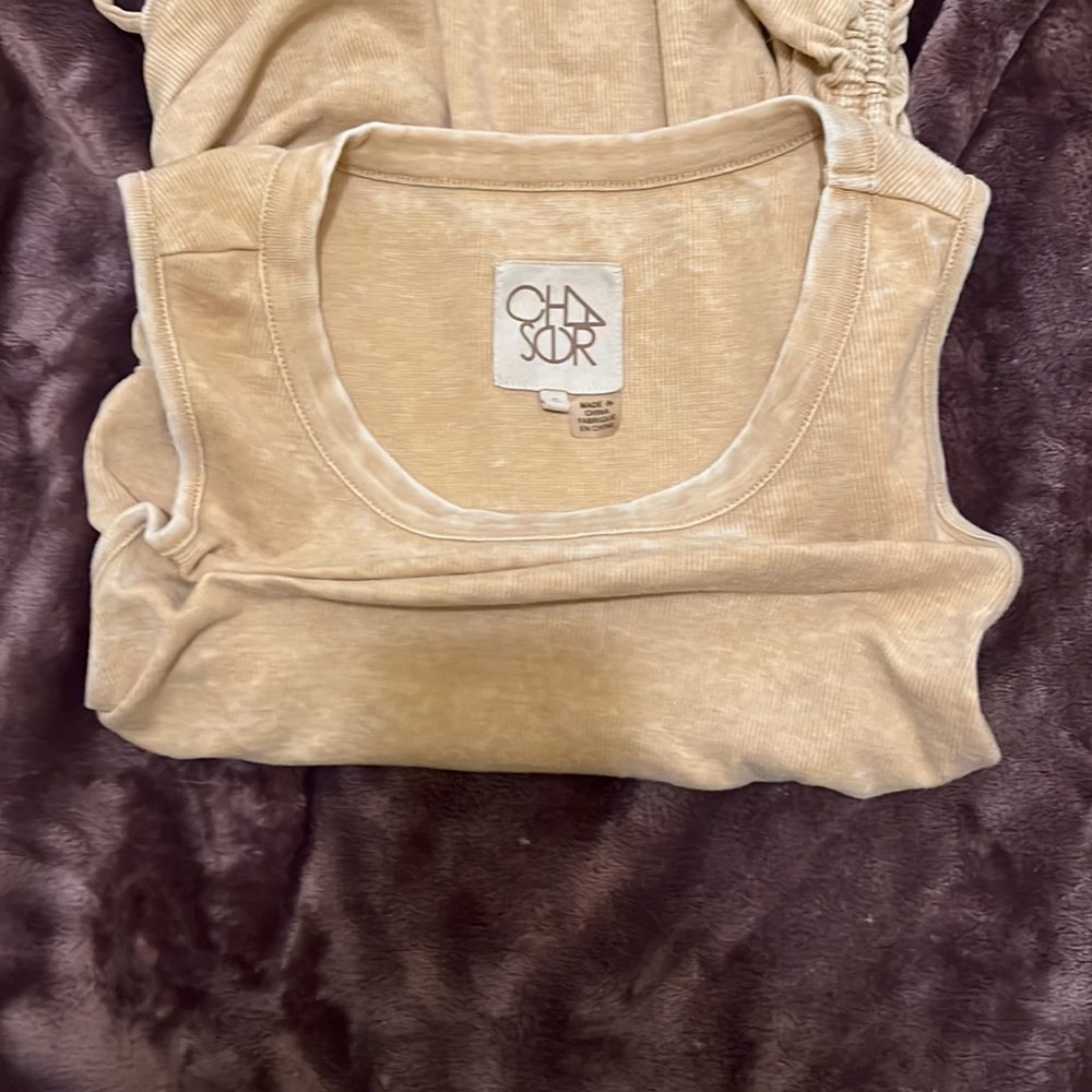CHASER - beige muscle tank top with ruched detail size small
